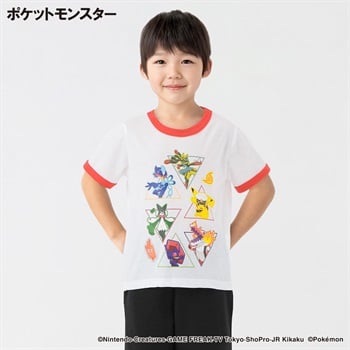 ポケットモンスター 天竺リンガー半袖Tシャツ 男の子 キッズ 110cm-130cm(ホワイト-110cm)