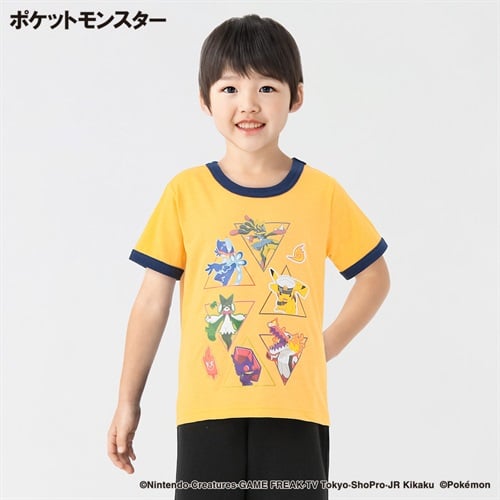 ポケットモンスター 天竺リンガー半袖Tシャツ 男の子 キッズ 110cm-130cm