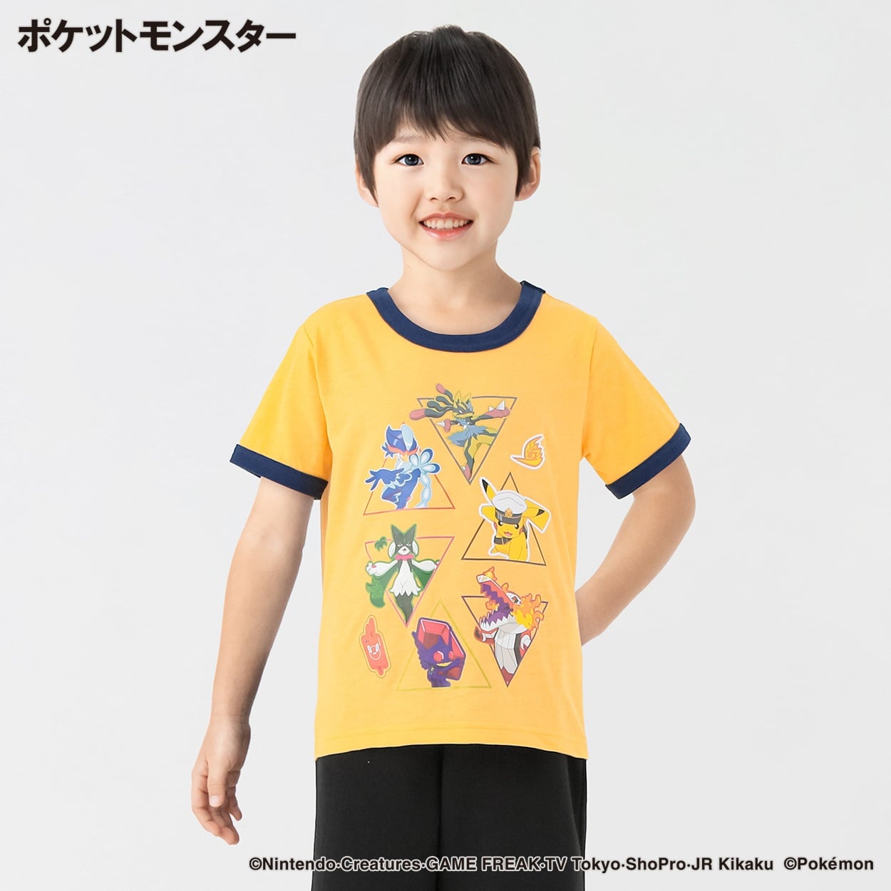 ポケットモンスター 天竺リンガー半袖Tシャツ 男の子 キッズ 110cm-130cm(イエロー-110cm)