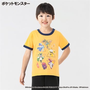 ポケットモンスター 天竺リンガー半袖Tシャツ 男の子 キッズ 110cm-130cm(イエロー-110cm)
