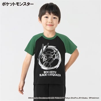 ポケットモンスター 天竺黒いレックウザ箔半袖Tシャツ 男の子 キッズ 110cm-130cm(ブラック-110cm)