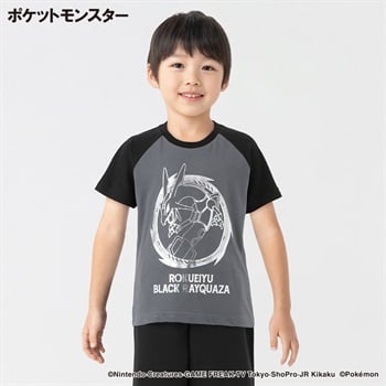 ポケットモンスター 天竺黒いレックウザ箔半袖Tシャツ 男の子 キッズ 110cm-130cm(チヤコ－ルグレ－-110cm)