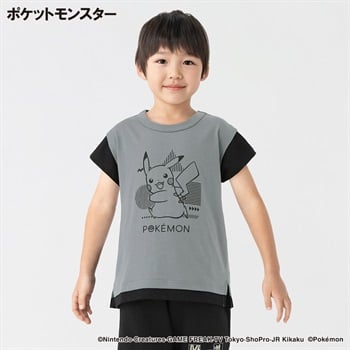 ポケットモンスター 天竺レイヤード半袖Tシャツ 男の子 キッズ 110cm-130cm(グレー-110cm)
