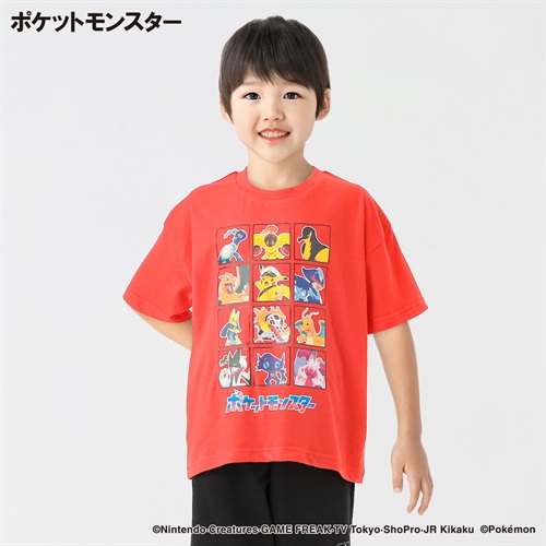 ポケットモンスター 天竺集合柄半袖BＩＧTシャツ 男の子 キッズ 110cm-130cm(レッド-110cm)