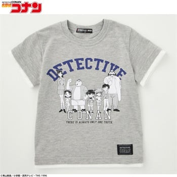 名探偵コナン 線画プリントTシャツ キッズ 110cm-130cm(ライトグレー-110cm)