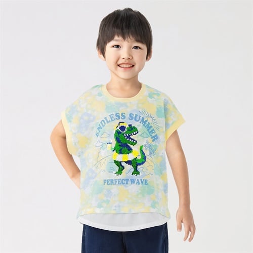 タイダイ風恐竜スパンコールTシャツ 男の子 キッズ 100cm-130cm