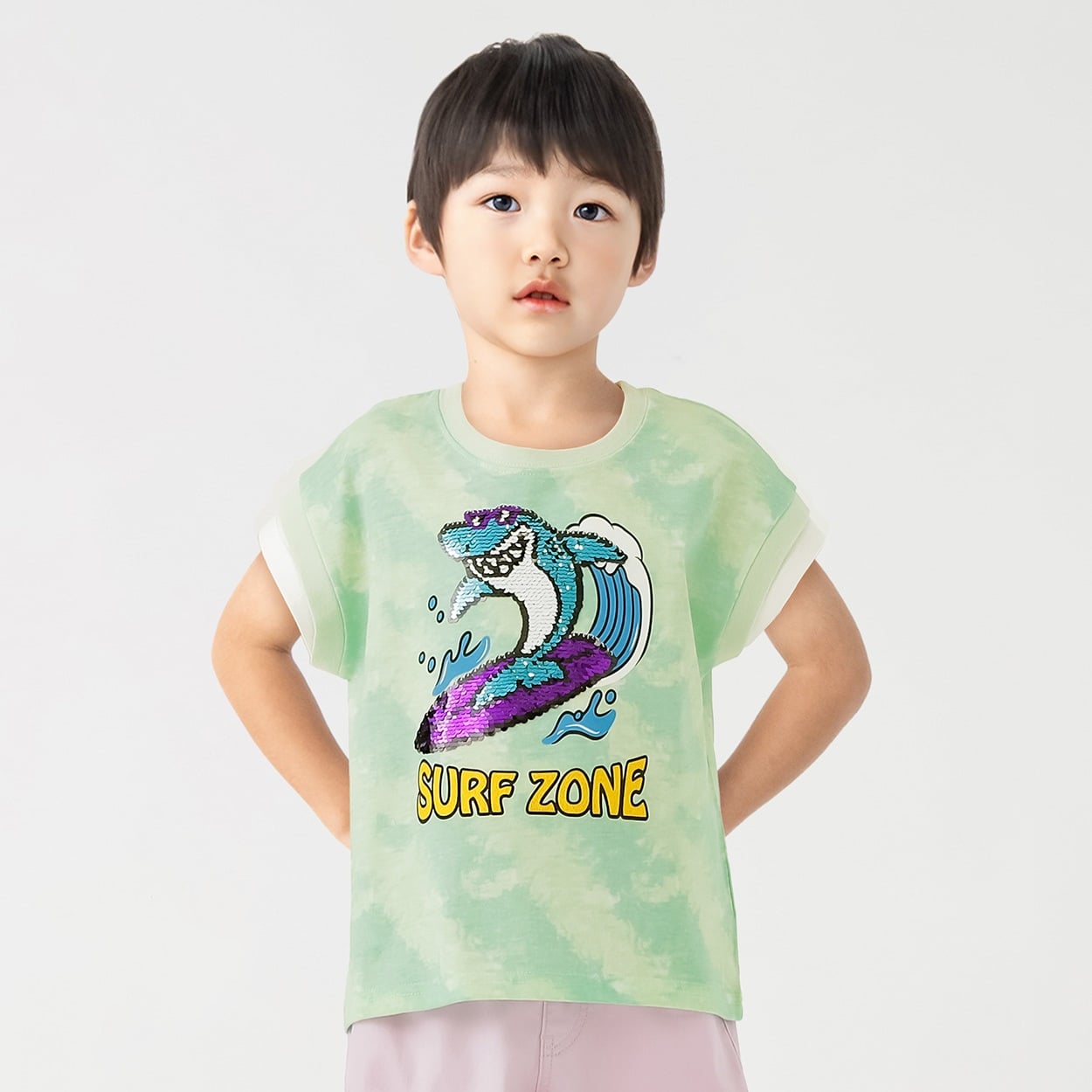 タイダイ風サメスパンコールランクルTシャツ 男の子 キッズ 100cm