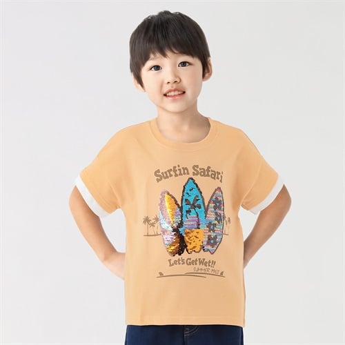 袖フェイクサーフボードスパンコールTシャツ 男の子 キッズ 100cm-130cm