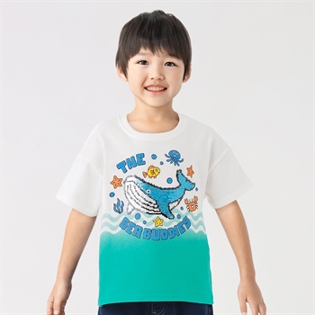 グラデーションプリントクジラスパンコールTシャツ 男の子 キッズ 100cm-130cm(ホワイト-100cm)