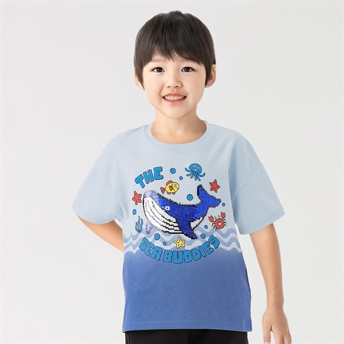 グラデーションプリントクジラスパンコールTシャツ 男の子 キッズ 100cm-130cm(ブルー-100cm)