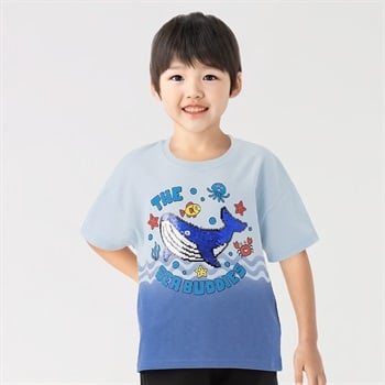 グラデーションプリントクジラスパンコールTシャツ 男の子 キッズ 100cm-130cm(ブルー-100cm)