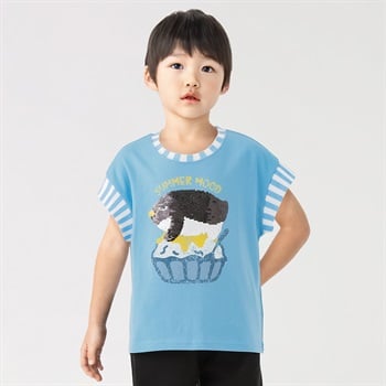 かき氷ペンギンスパンコールランクルT シャツ 男の子 キッズ 100cm-130cm(ブルー-100cm)