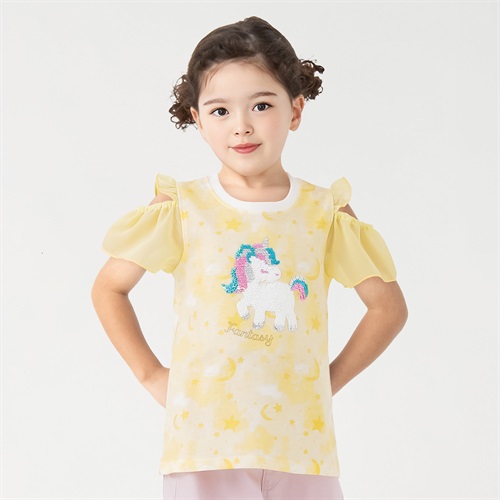 タイダイ風ユニコーンスパンコールTシャツ 女の子 キッズ 100cm-130cm