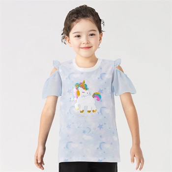 タイダイ風ユニコーンスパンコールTシャツ 女の子 キッズ 100cm-130cm(サックス-100cm)