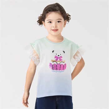グラデーションプリント肩レースクマスパンコール 女の子 キッズ 100cm-130cm(グリーン-100cm)