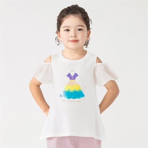肩開きドレススパンコールTシャツ 女の子 キッズ 100cm-130cm