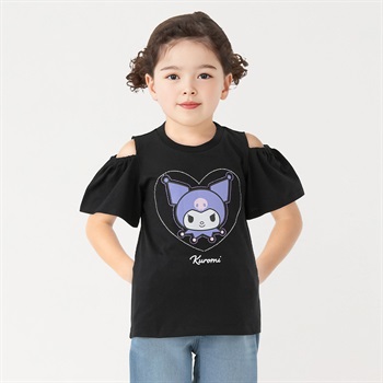 クロミ ラインストーン肩あきTシャツ 女の子 キッズ 110cm-130cm(ブラック-110cm)