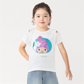 マイメロディ 日焼けスパンコールTシャツ 女の子 キッズ 110cm-130cm(ホワイト-110cm)