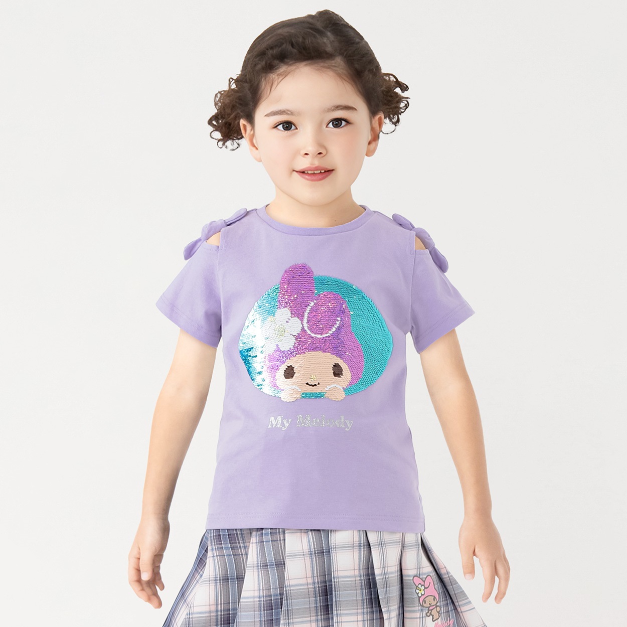 マイメロディ 日焼けスパンコールTシャツ 女の子 キッズ 110cm-130cm(パープル-110cm)