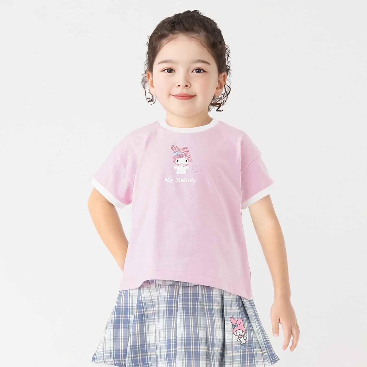 マイメロディ ラインストーンTシャツ 女の子 キッズ 110cm-130cm(ピンク-130cm)