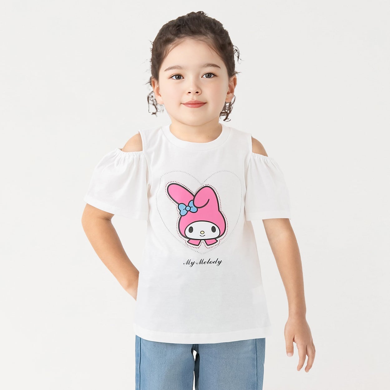 マイメロディ ラインストーン肩あきTシャツ 女の子 キッズ 110cm-130cm(ホワイト-120cm)