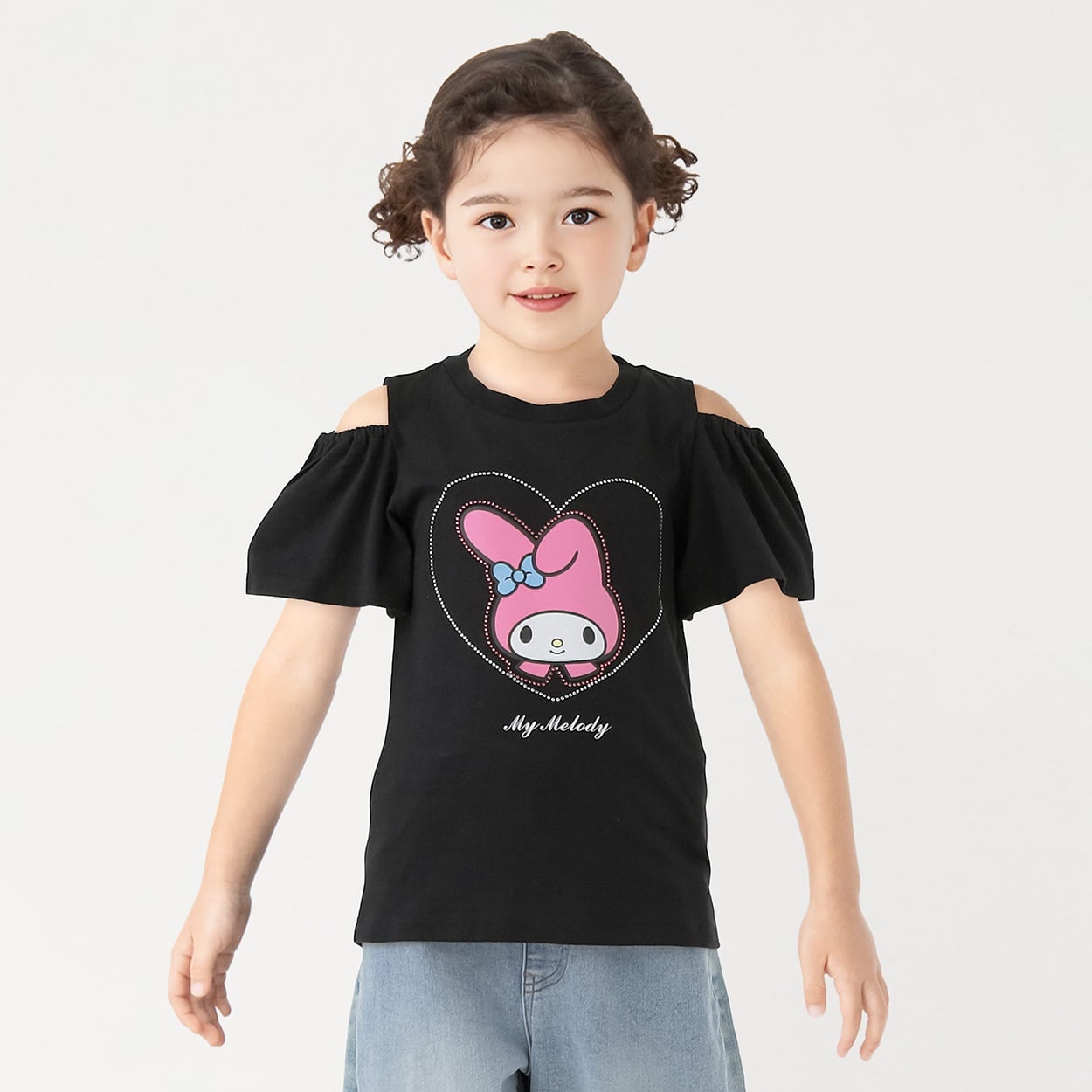 マイメロディ ラインストーン肩あきTシャツ 女の子 キッズ 110cm-130cm 