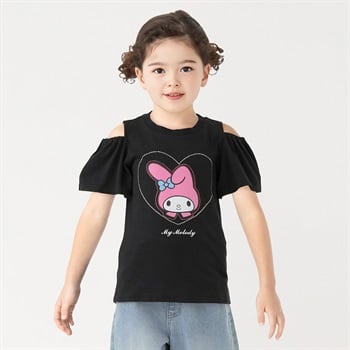 マイメロディ ラインストーン肩あきTシャツ 女の子 キッズ 110cm-130cm(ブラック-110cm)