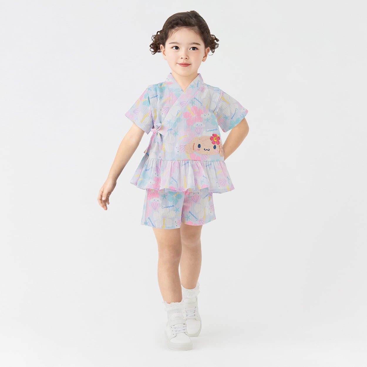 シナモロール スパンコール甚平 女の子 キッズ 100cm-130cm(サックス-100cm)
