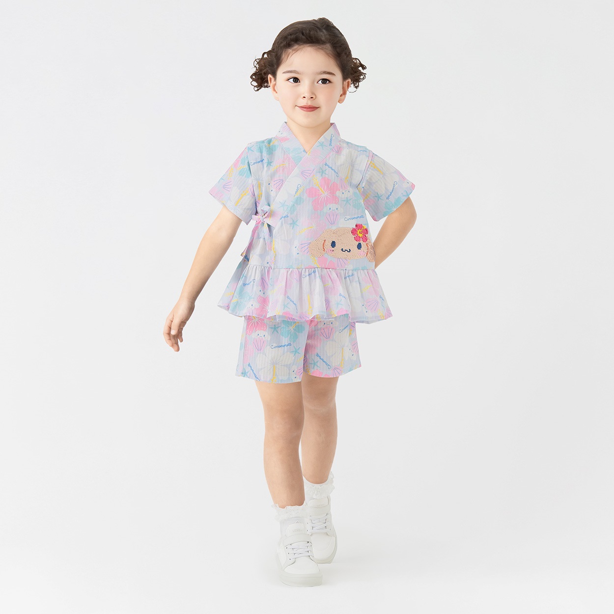 シナモロール スパンコール甚平 女の子 キッズ 100cm-130cm(サックス-130cm)