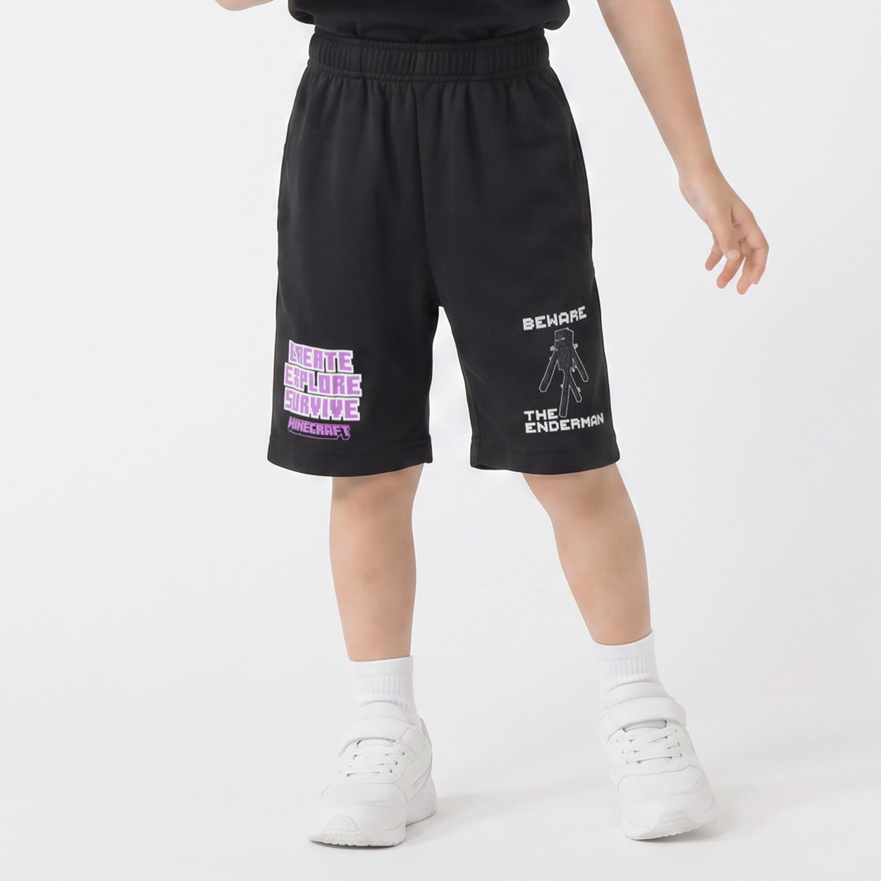 マインクラフト メッシュハーフパンツ キッズ 男の子 女の子 110cm-130cm(ブラック-110cm)