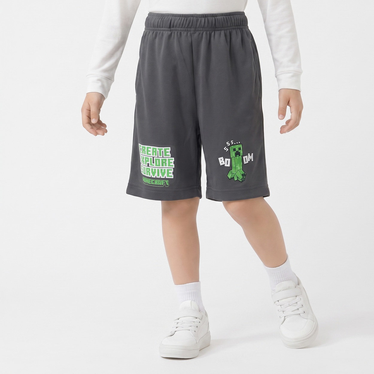 マインクラフト メッシュハーフパンツ キッズ 男の子 女の子 110cm-130cm(チャコ－ル-130cm)