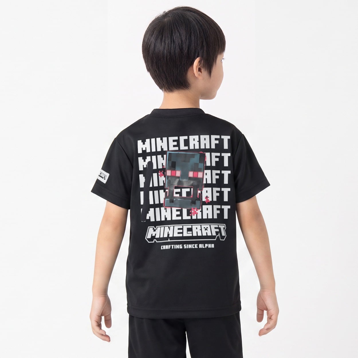 マインクラフト バックプリント半袖Tシャツ キッズ 男の子 女の子 110cm-130cm(ブラック-130cm)