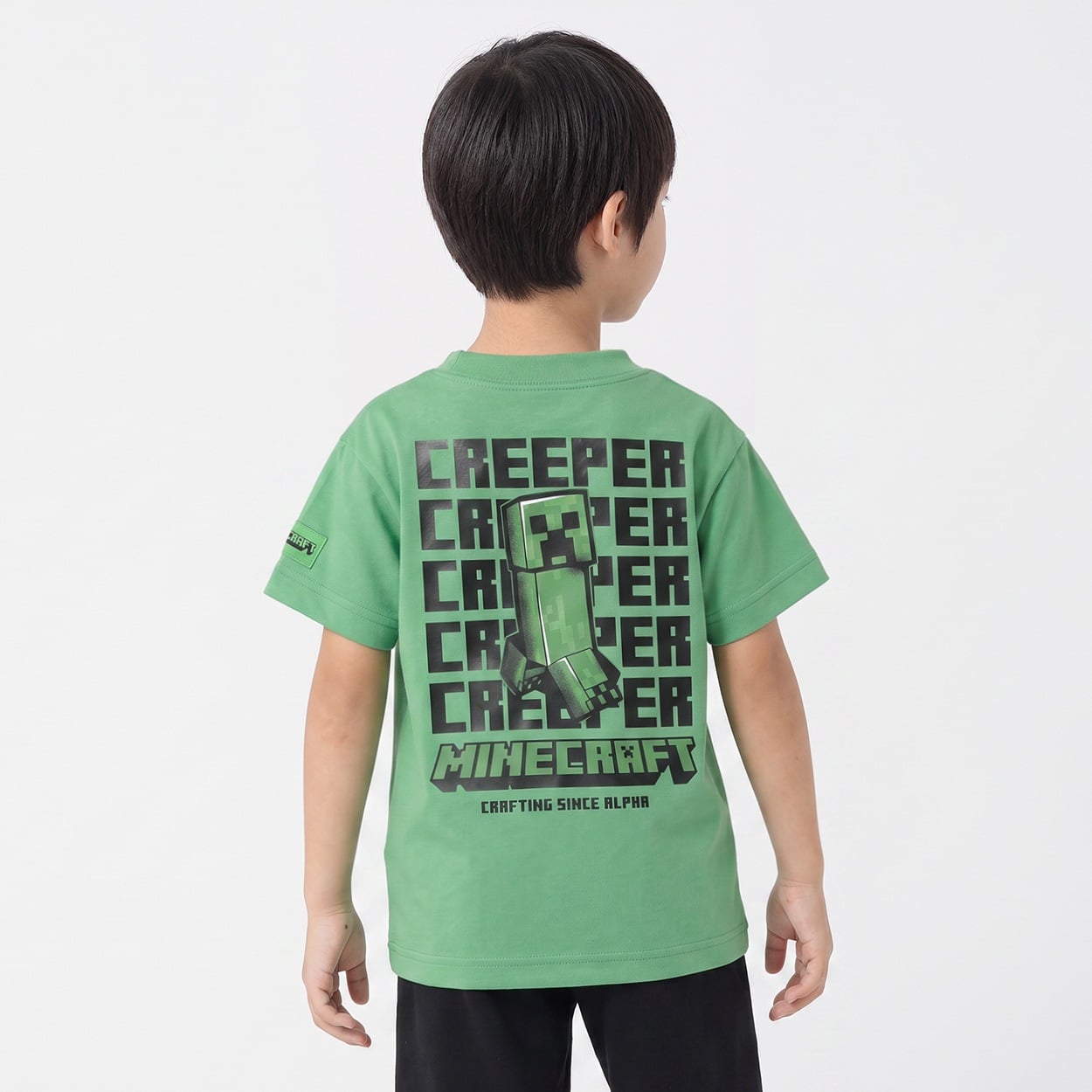 マインクラフト バックプリント半袖Tシャツ キッズ 男の子 女の子 110cm-130cm(グリーン-110cm)