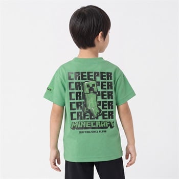 マインクラフト バックプリント半袖Tシャツ キッズ 男の子 女の子 110cm-130cm(グリーン-110cm)