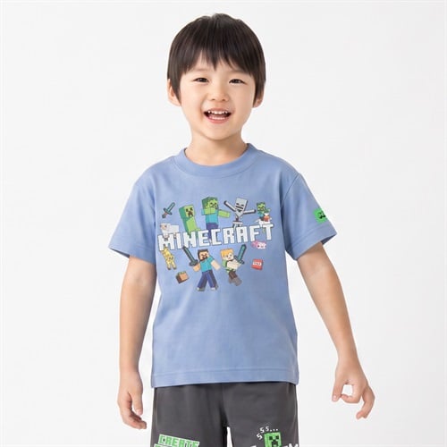 マインクラフト 半袖Tシャツ キッズ 男の子 女の子 110cm-130cm(ブルーグレイ-110cm)