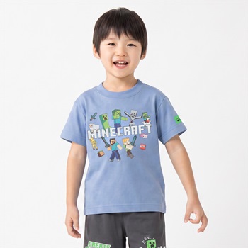マインクラフト 半袖Tシャツ キッズ 男の子 女の子 110cm-130cm(ブルーグレイ-110cm)