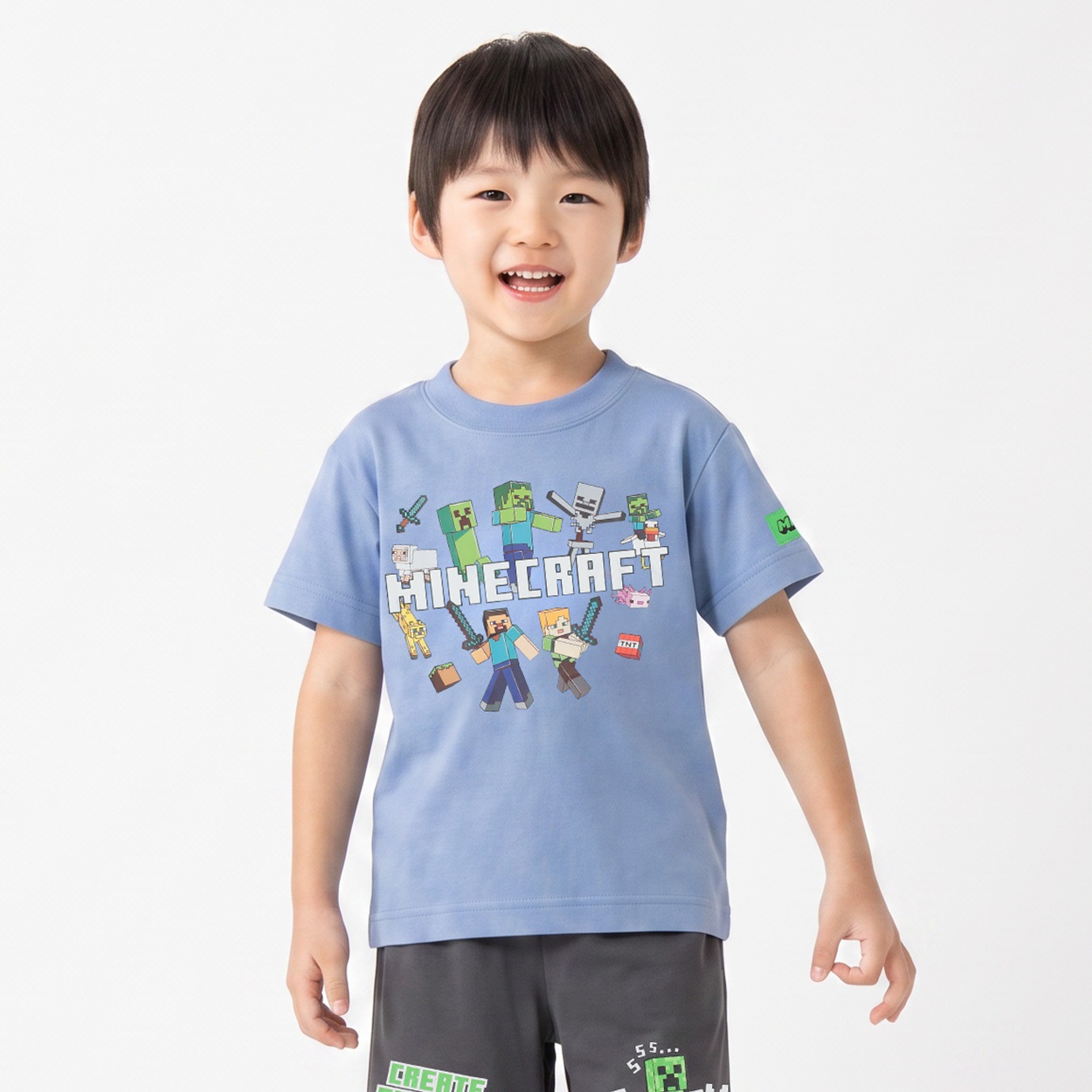 マインクラフト 半袖Tシャツ キッズ 男の子 女の子 110cm-130cm(ブルーグレイ-130cm)