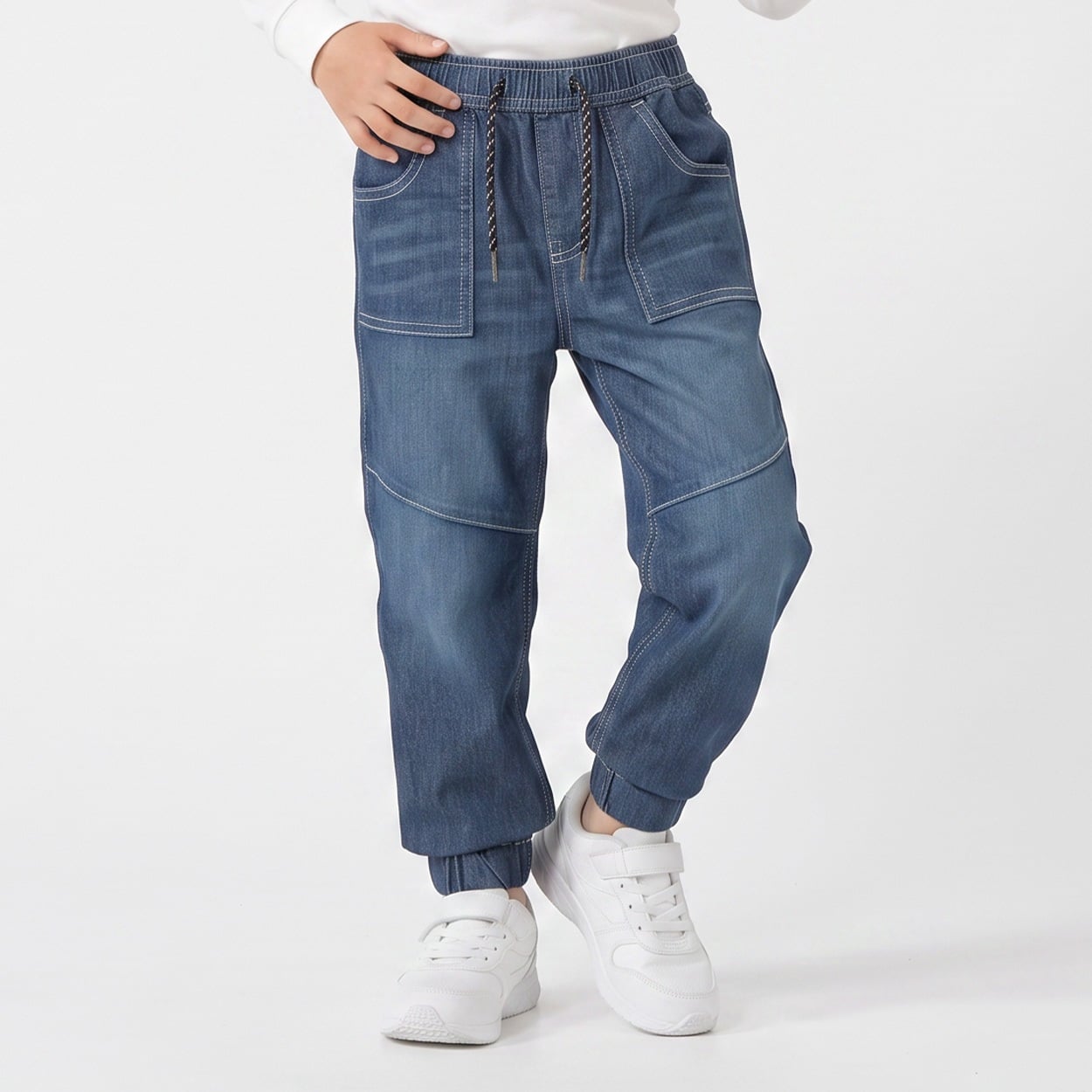 メッシュデニムジョガーパンツ キッズ 男の子 100cm-130cm(ネイビー-120cm)
