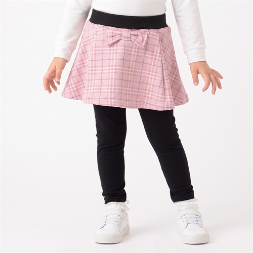チェック裏ベロアレギンス付スカート キッズ 女の子 100cm-130cm(ピンク-100cm)