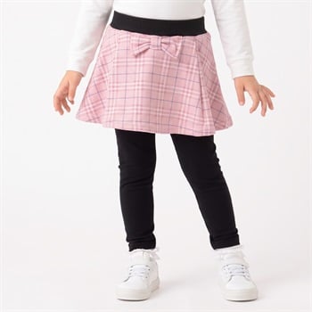 チェック裏ベロアレギンス付スカート キッズ 女の子 100cm-130cm(ピンク-100cm)