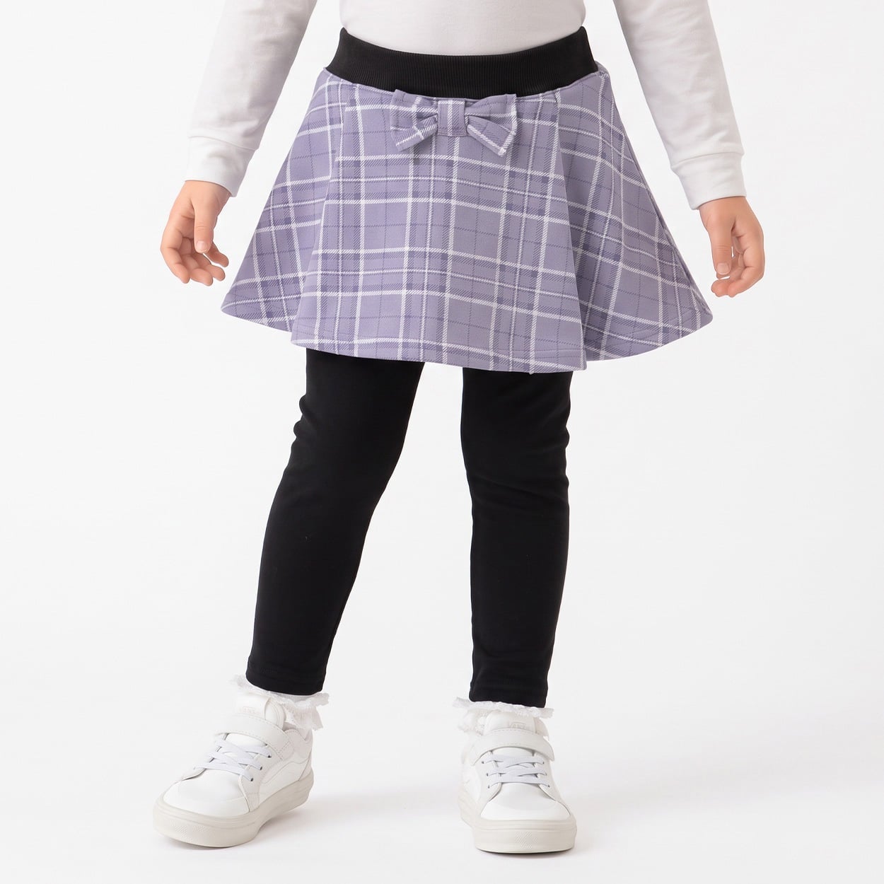 チェック裏ベロアレギンス付スカート キッズ 女の子 100cm-130cm(ラベンダー-100cm)