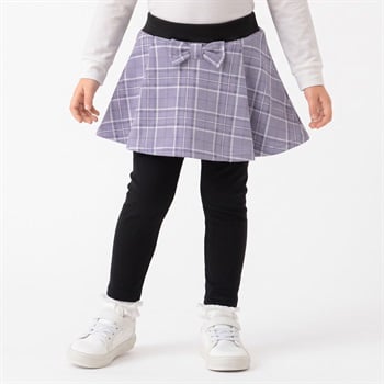 チェック裏ベロアレギンス付スカート キッズ 女の子 100cm-130cm(ラベンダー-100cm)