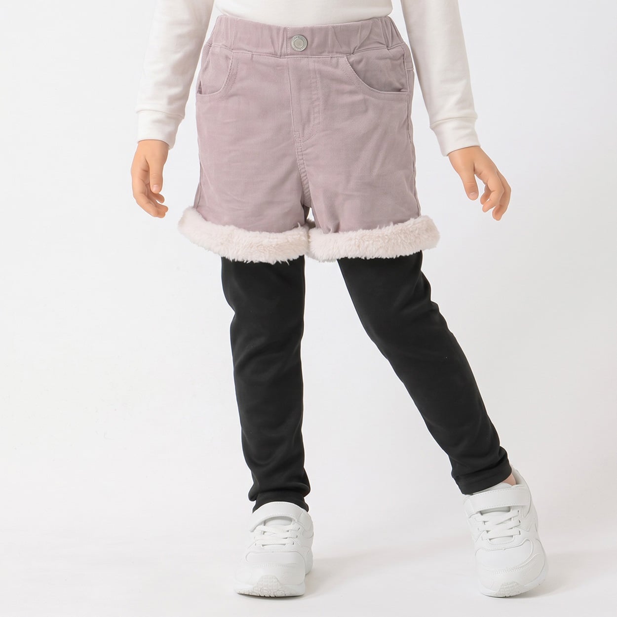 コーデュロイレギンス付ショートパンツ キッズ 女の子 100cm-130cm(ピンク-130cm)
