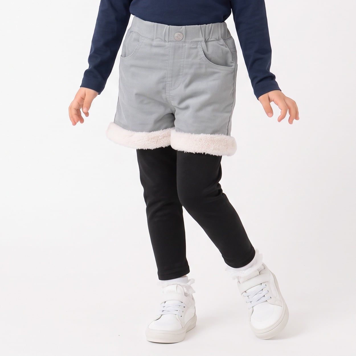コーデュロイレギンス付ショートパンツ キッズ 女の子 100cm-130cm(サックス-100cm)