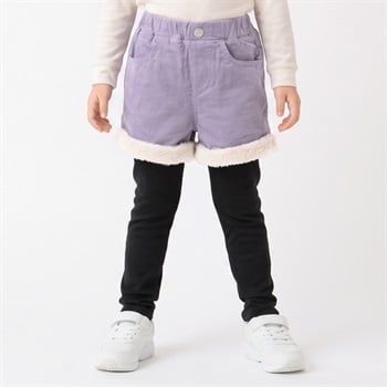 コーデュロイレギンス付ショートパンツ キッズ 女の子 100cm-130cm(ラベンダー-100cm)