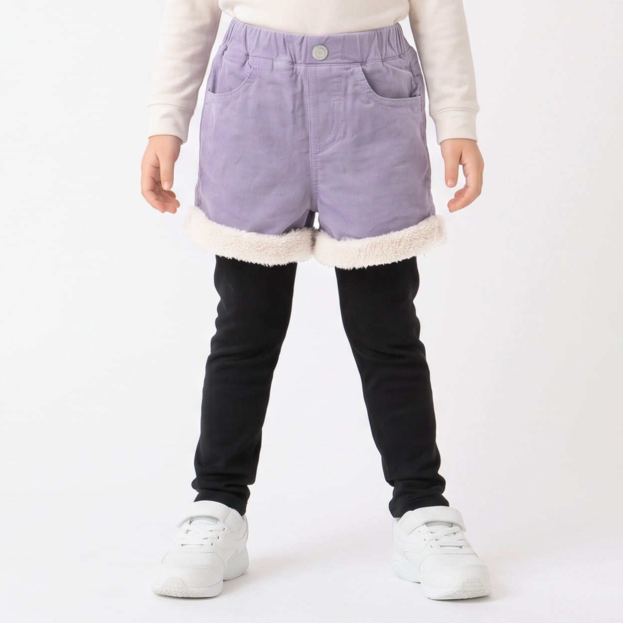 コーデュロイレギンス付ショートパンツ キッズ 女の子 100cm-130cm(ラベンダー-110cm)