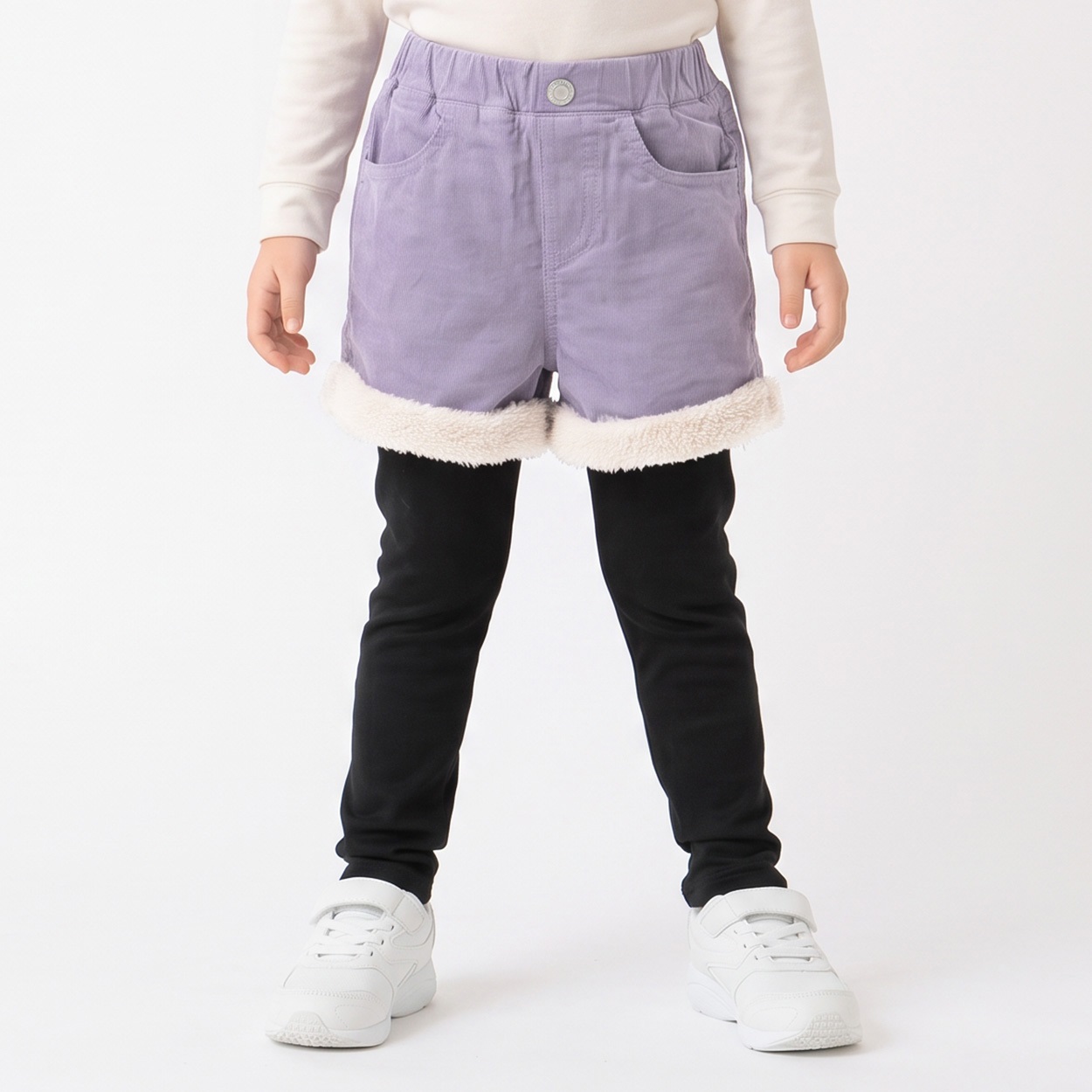 コーデュロイレギンス付ショートパンツ キッズ 女の子 100cm-130cm(ラベンダー-130cm)