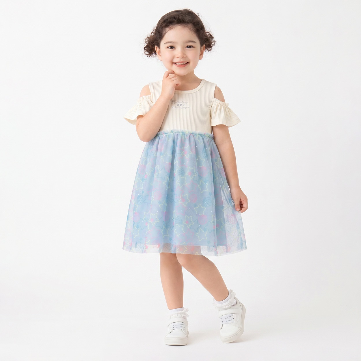 karamell KAKA 貝殻ドッキングワンピース キッズ 女の子 100cm-130cm(ホワイト-120cm)