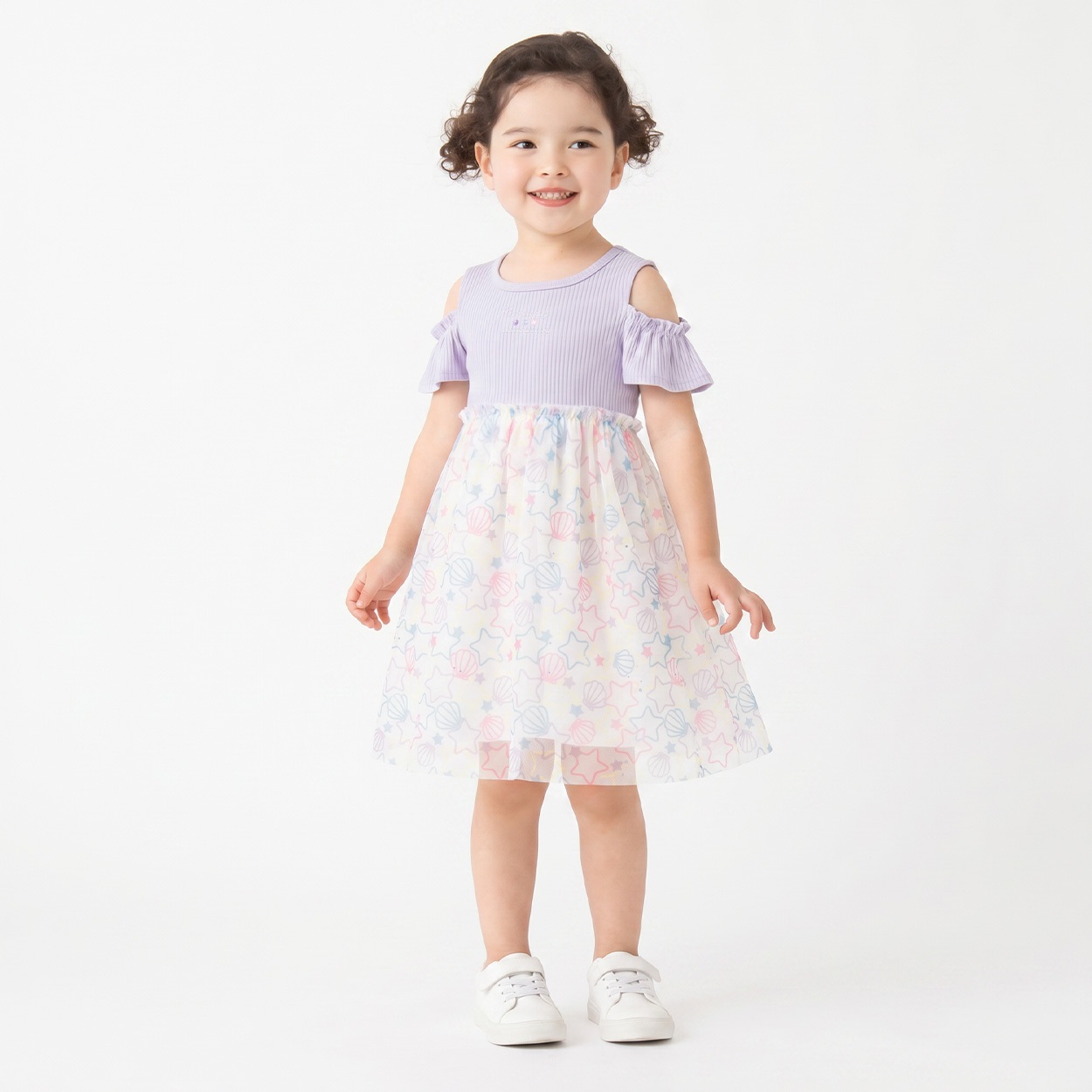 karamell KAKA 貝殻ドッキングワンピース キッズ 女の子 100cm-130cm(ラベンダー-100cm)