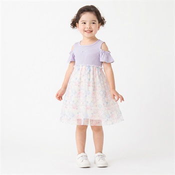 karamell KAKA 貝殻ドッキングワンピース キッズ 女の子 100cm-130cm(ラベンダー-100cm)